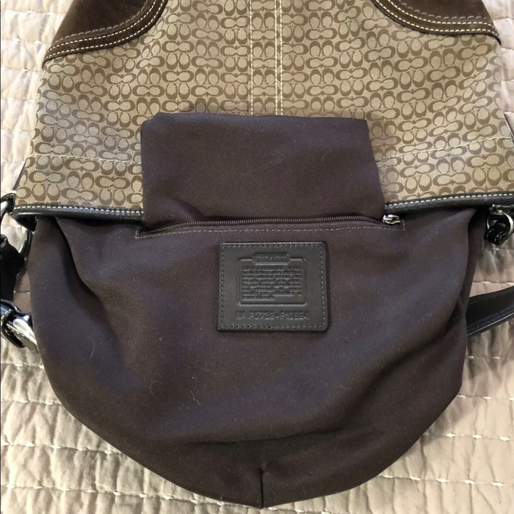 Coach Signature Logo Suede Womens Brown Tan Hobo Shoukder Bag Purse F0732-F10924 - Picture 8 of 12